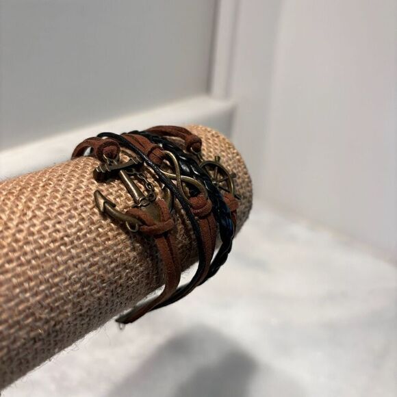 Vtg Francescas Collections Multi-strand Nautical Leather Cord Bracelet Brown OS - Picture 2 of 3